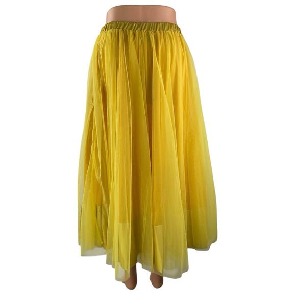 NEW Stylewe Women's Yellow Mesh Tulle High Waisted Midi A-Line Flared Skirt S - Picture 3 of 5